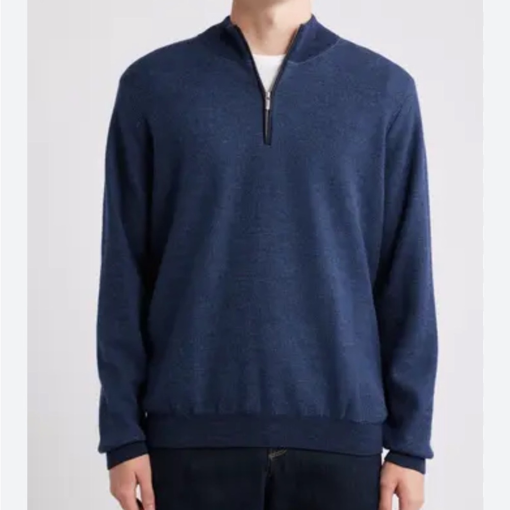 PETER MILLAR WEST MERINO WOOL QUARTER ZIP SWEATER NAVY - XL